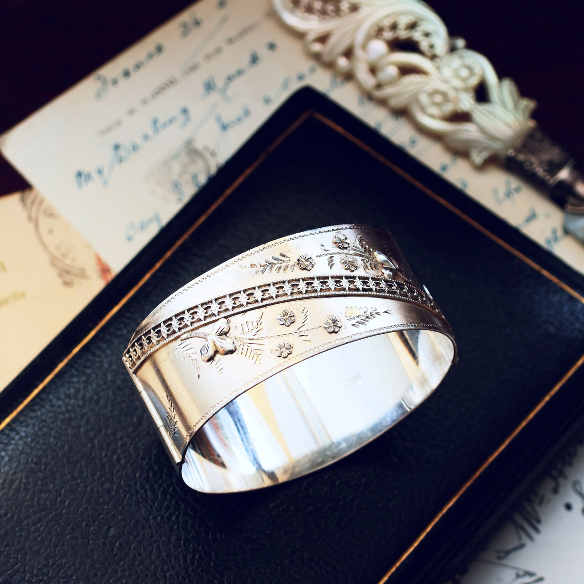 Antique Date 1913 Floriate Silver Bangle