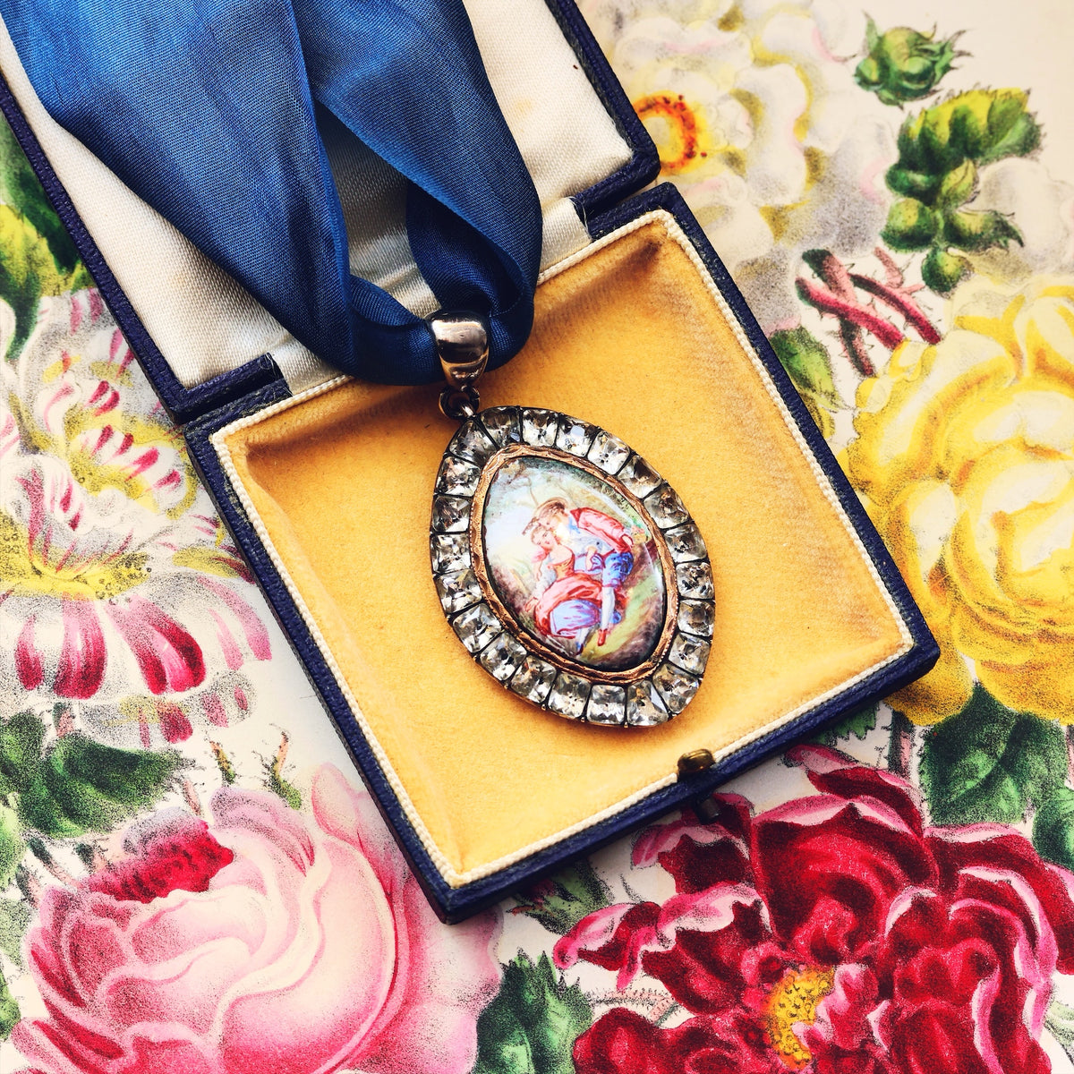 Unique Antique Georgian Paste & Enamel Pendant