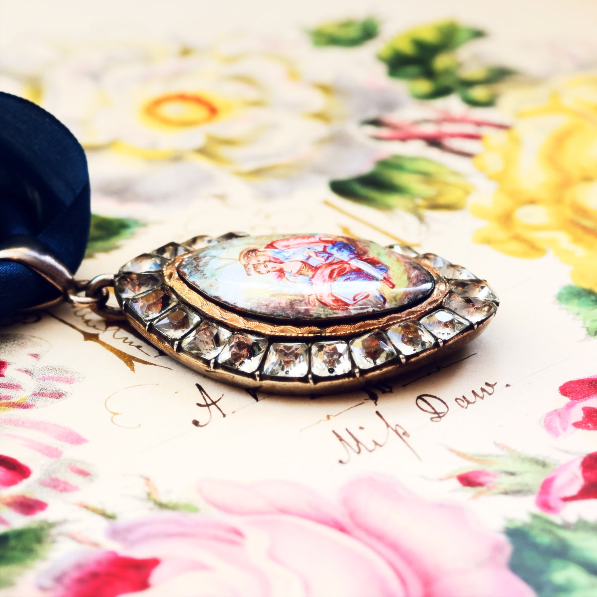 Rare Antique Georgian Paste & Enamel Pendant