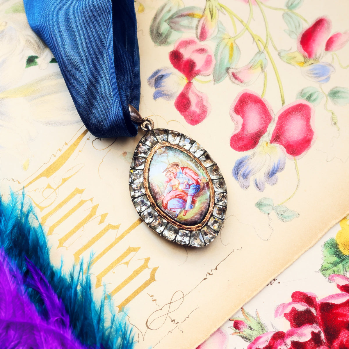 Rare Antique Georgian Paste & Enamel Pendant