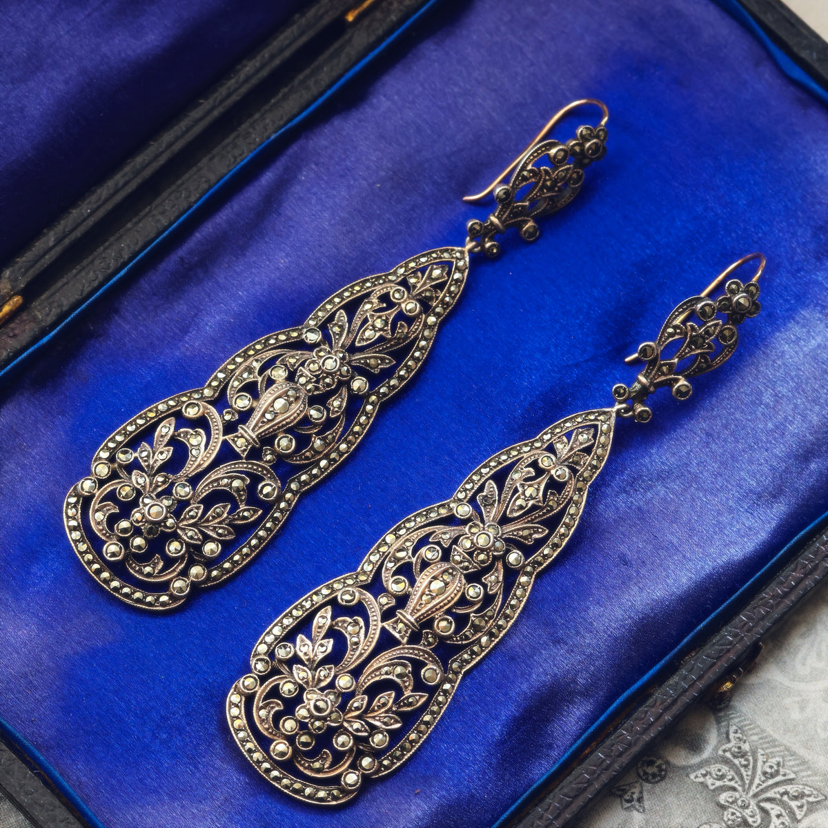 Opulent Vintage Silver & Marcasite Evening Earrings