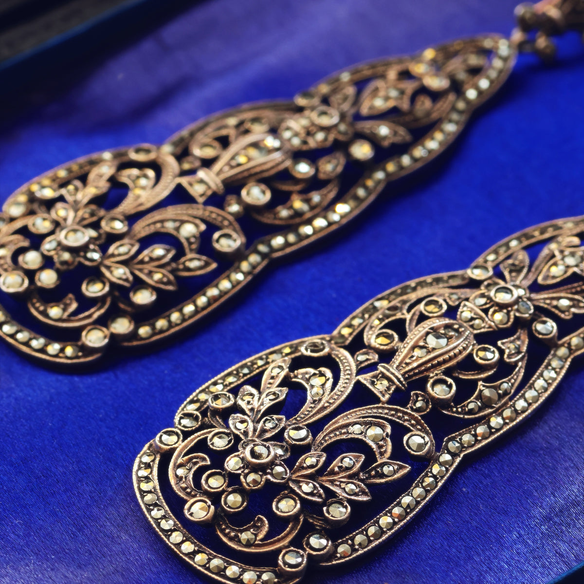 Opulent Vintage Silver & Marcasite Evening Earrings