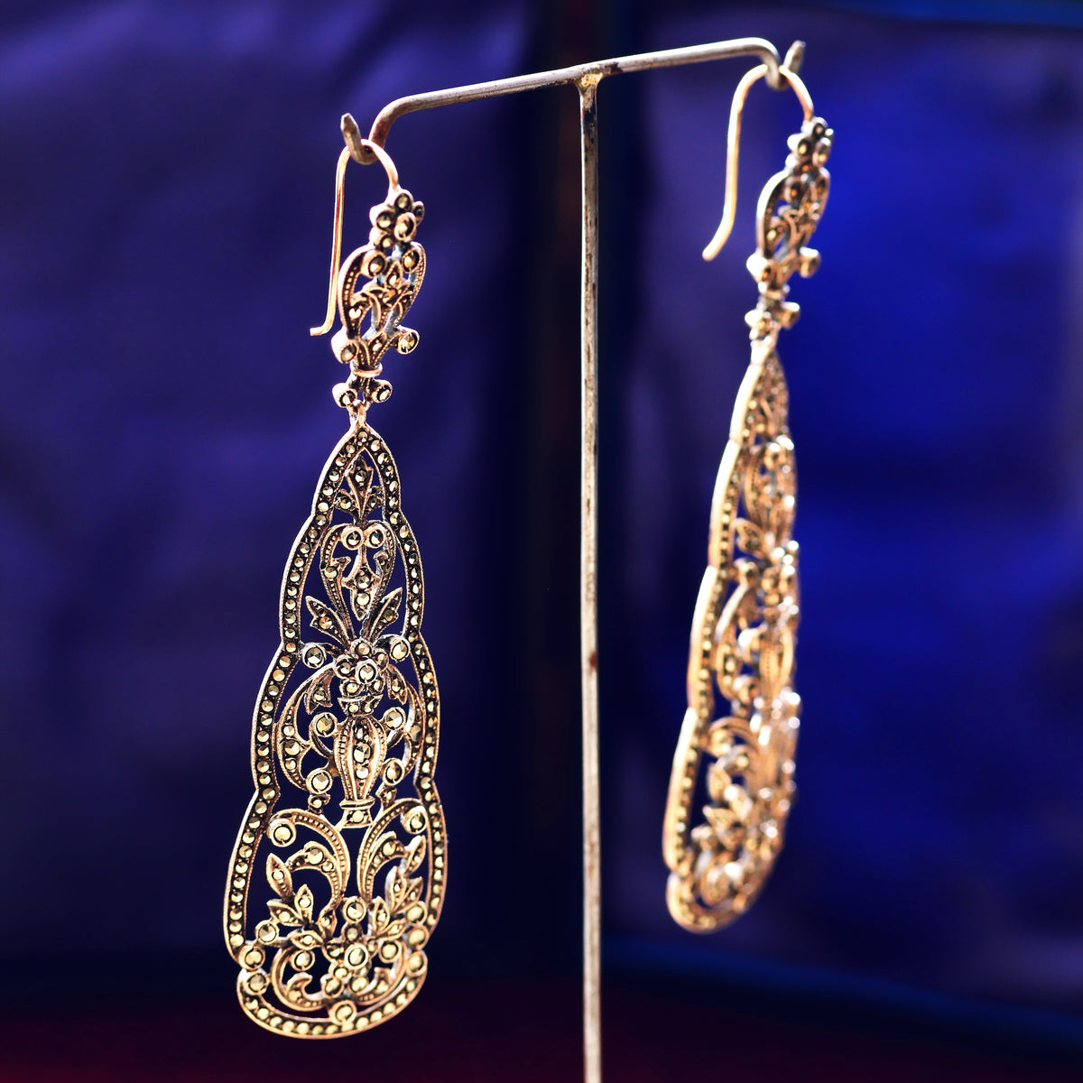 Opulent Vintage Silver & Marcasite Evening Earrings