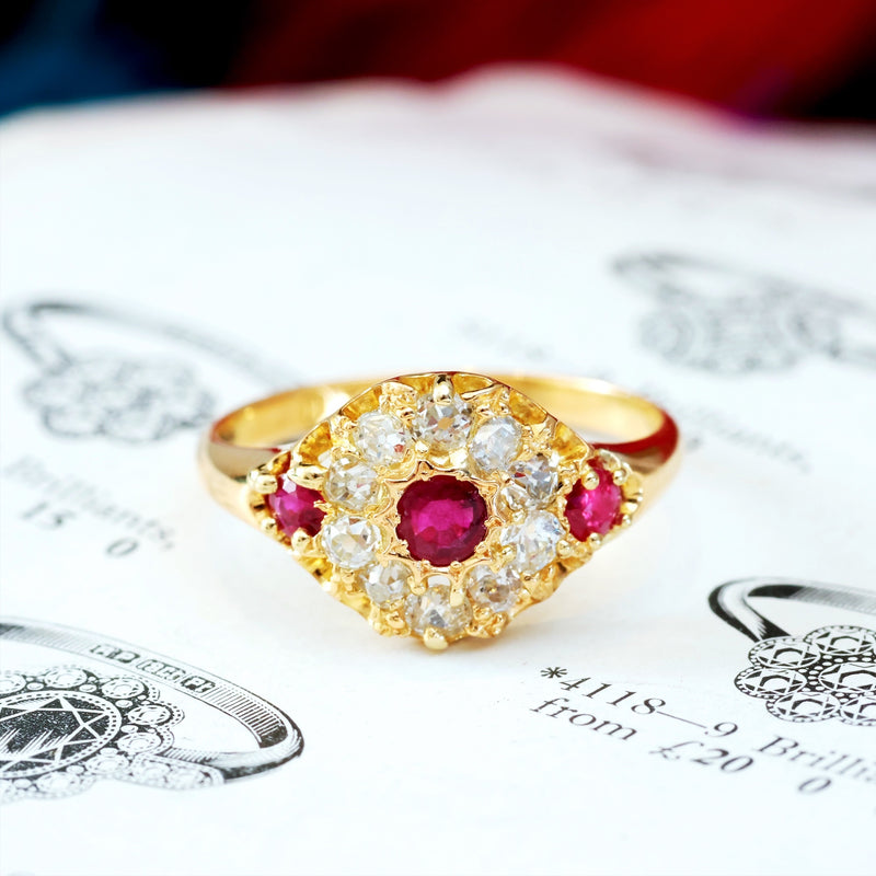 Antique Victorian Ruby & Diamond Cluster Ring