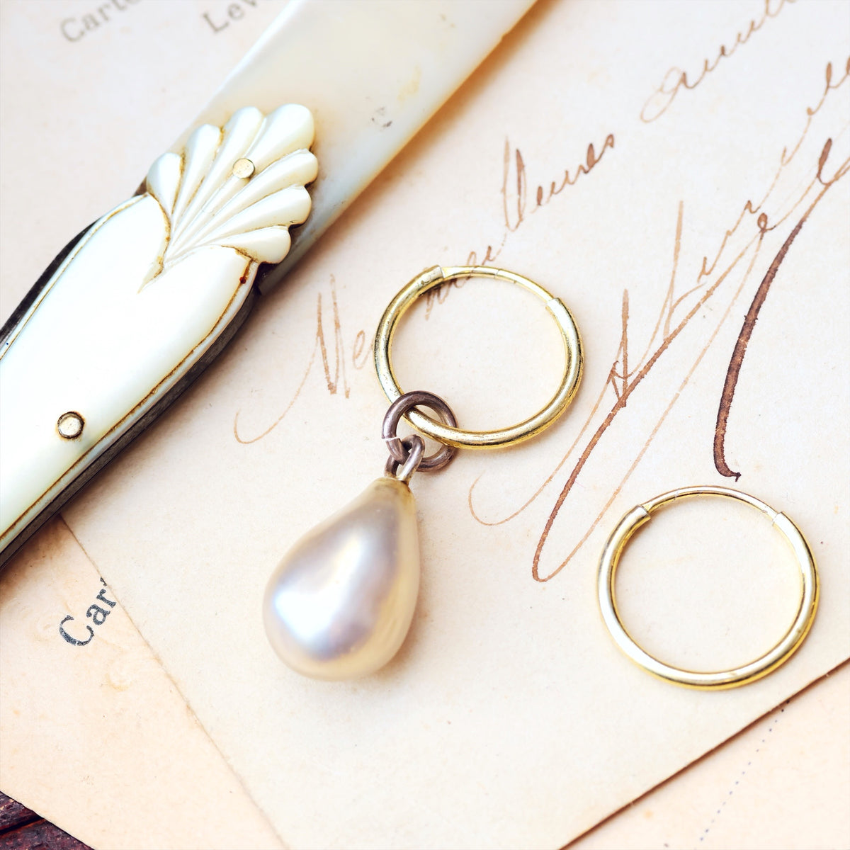 A Rare Antique Fish Scale Glass Pearl Drop Earring