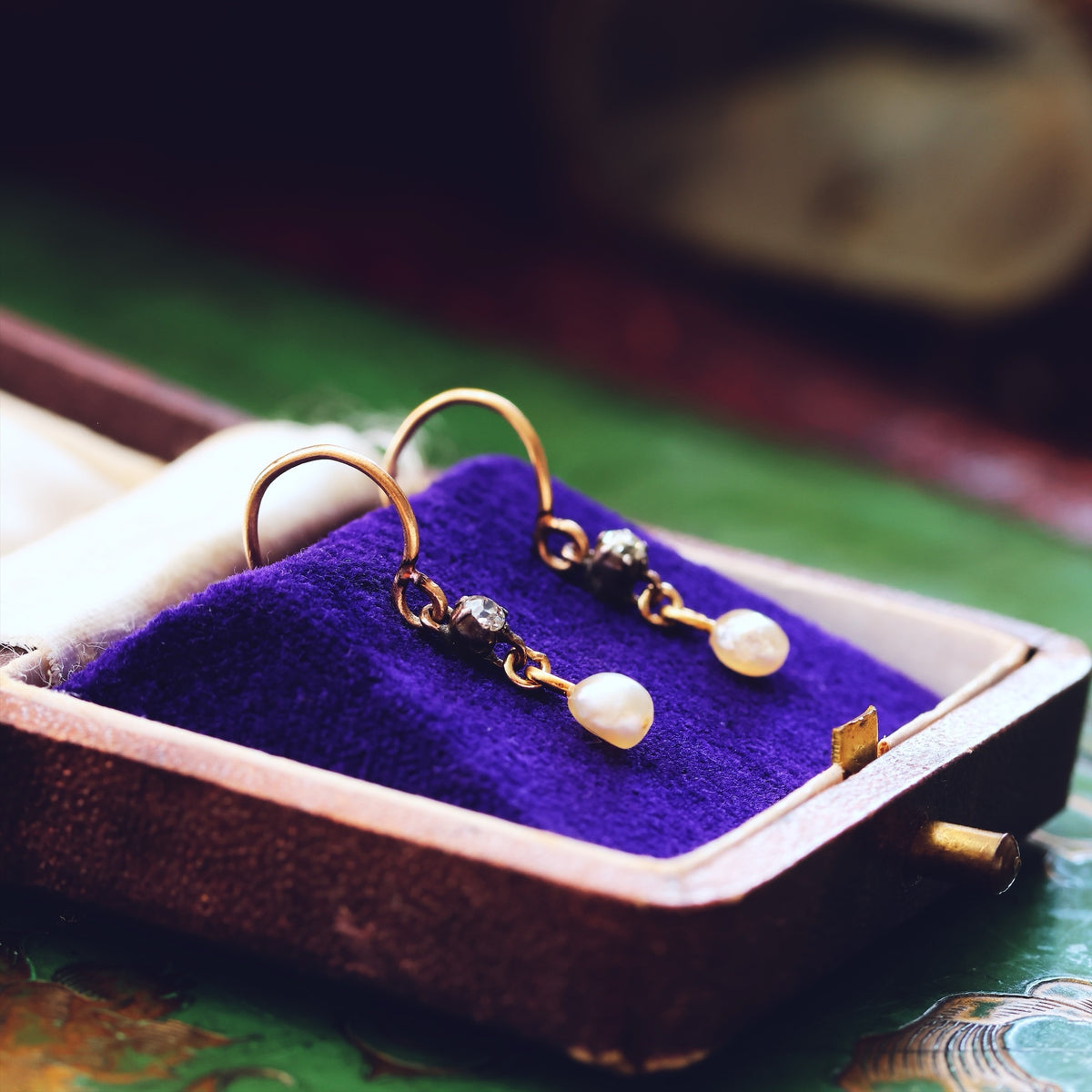 Cute Recycled Diamond & Pearl Drop Earrings
