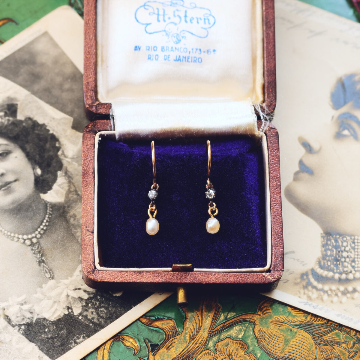 Cute Recycled Diamond & Pearl Drop Earrings