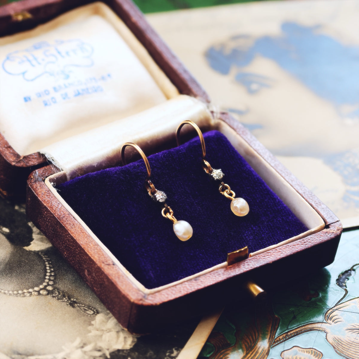 Recycled Diamond & Pearl Drop Earrings