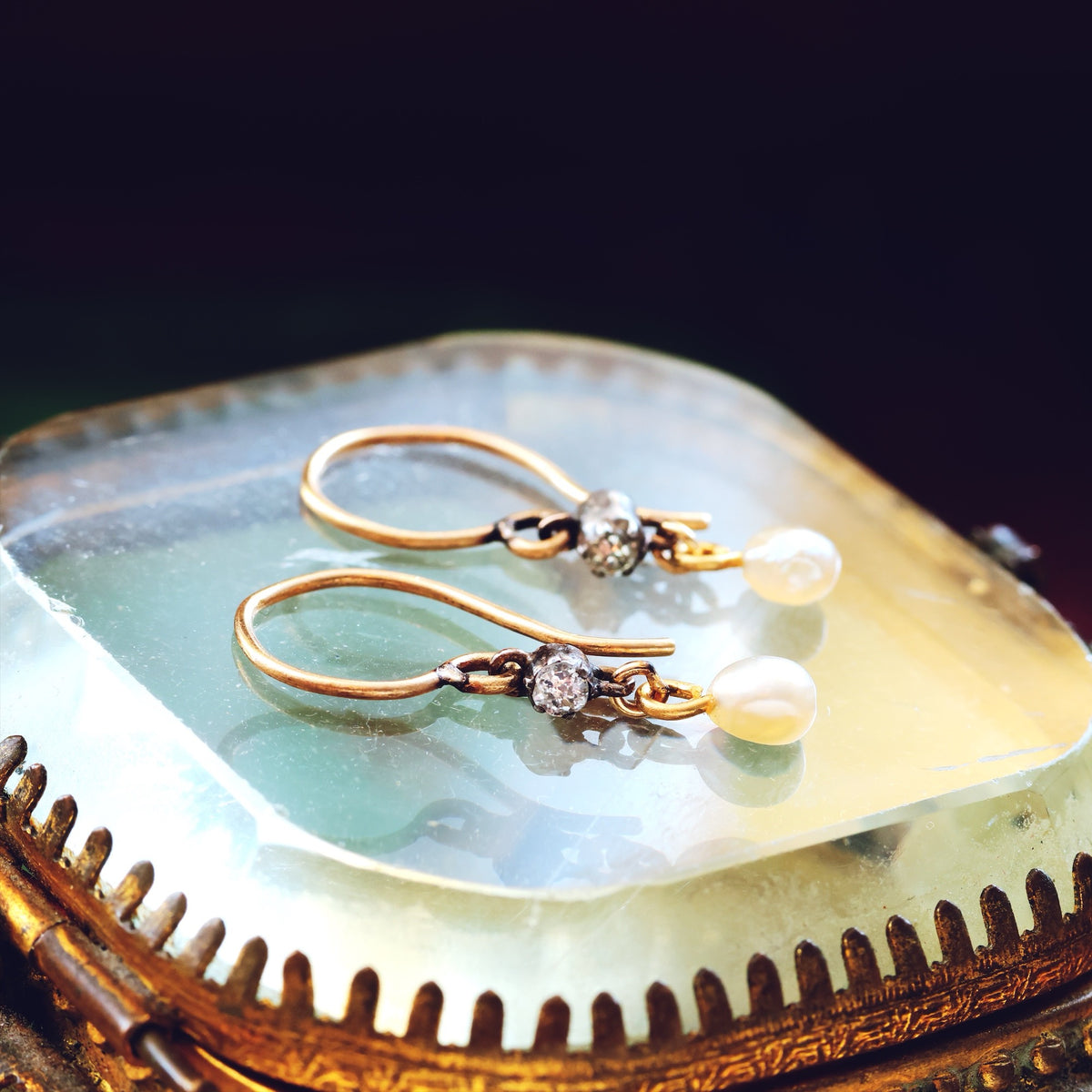 Cute Recycled Diamond & Pearl Drop Earrings