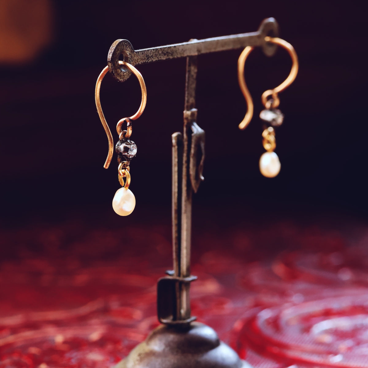 Cute Recycled Diamond & Pearl Drop Earrings