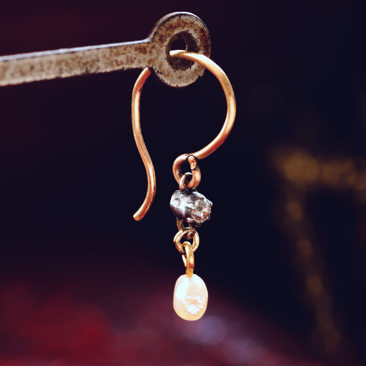 Cute Recycled Diamond & Pearl Drop Earrings