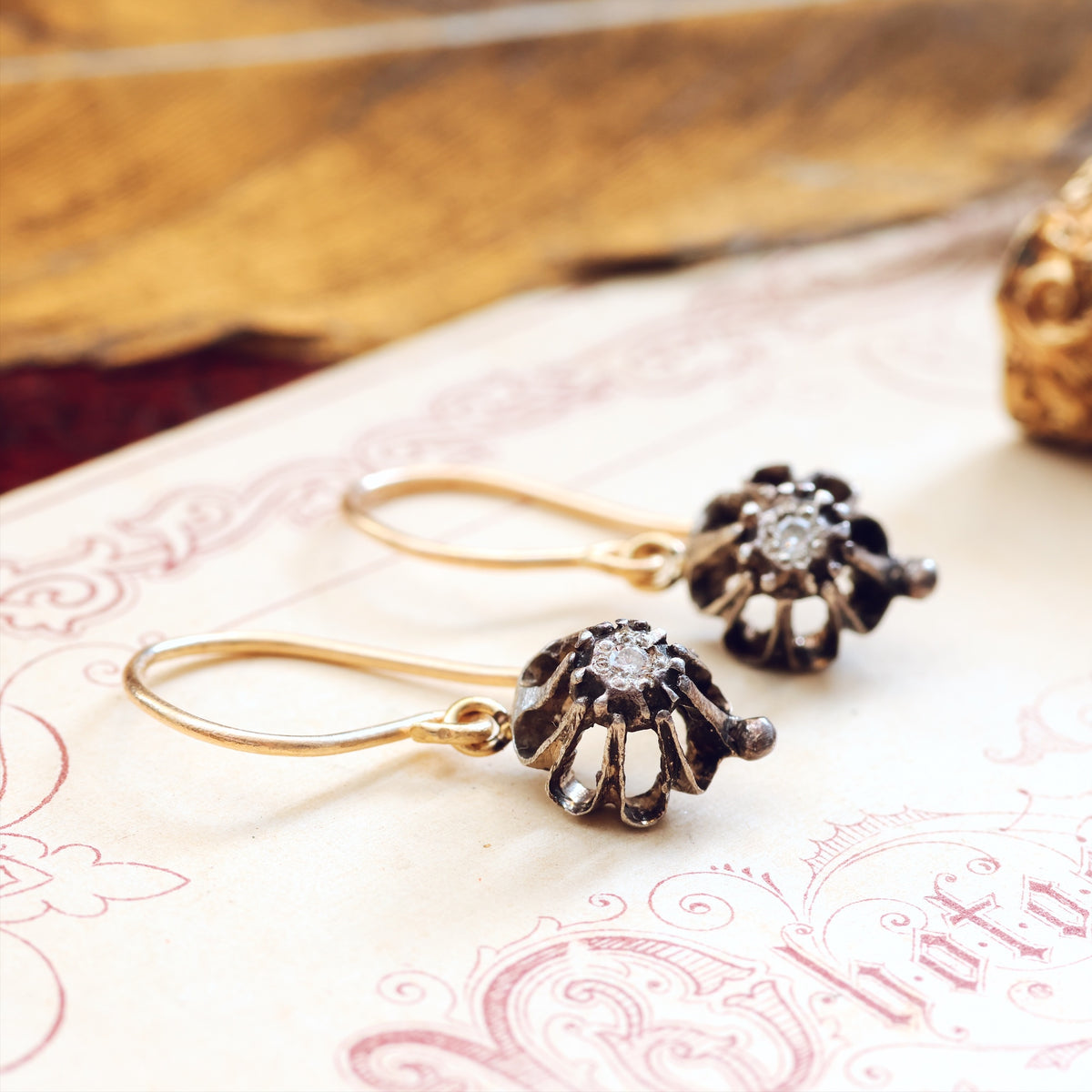 Quirky Floral Diamond Drop Earrings