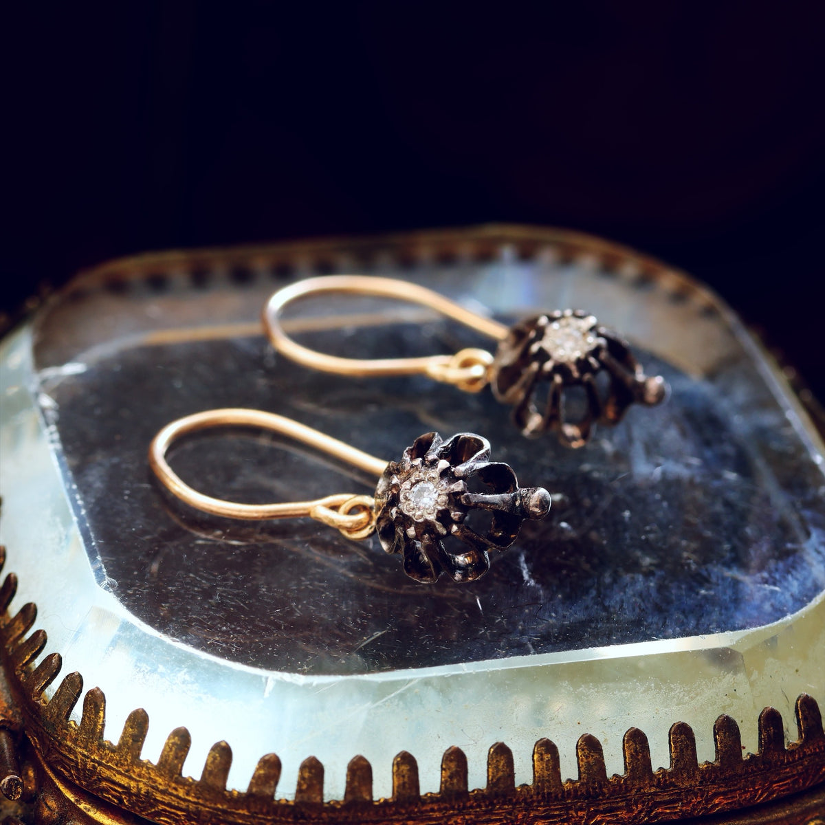 Quirky Floral Diamond Drop Earrings