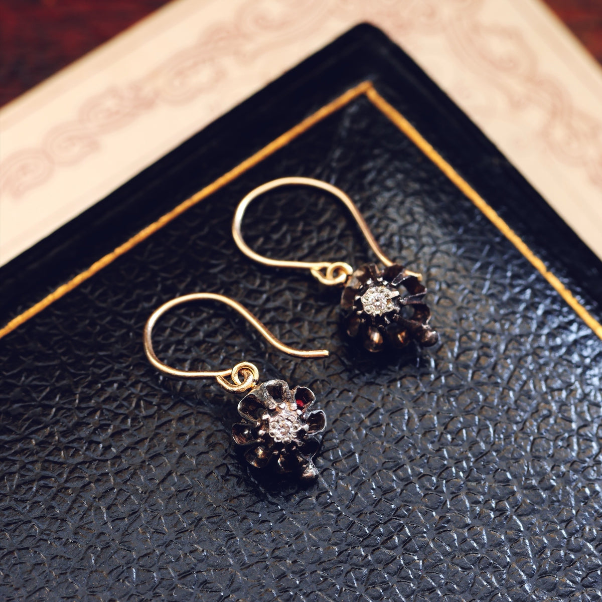 Antique Floral Diamond Drop Earrings