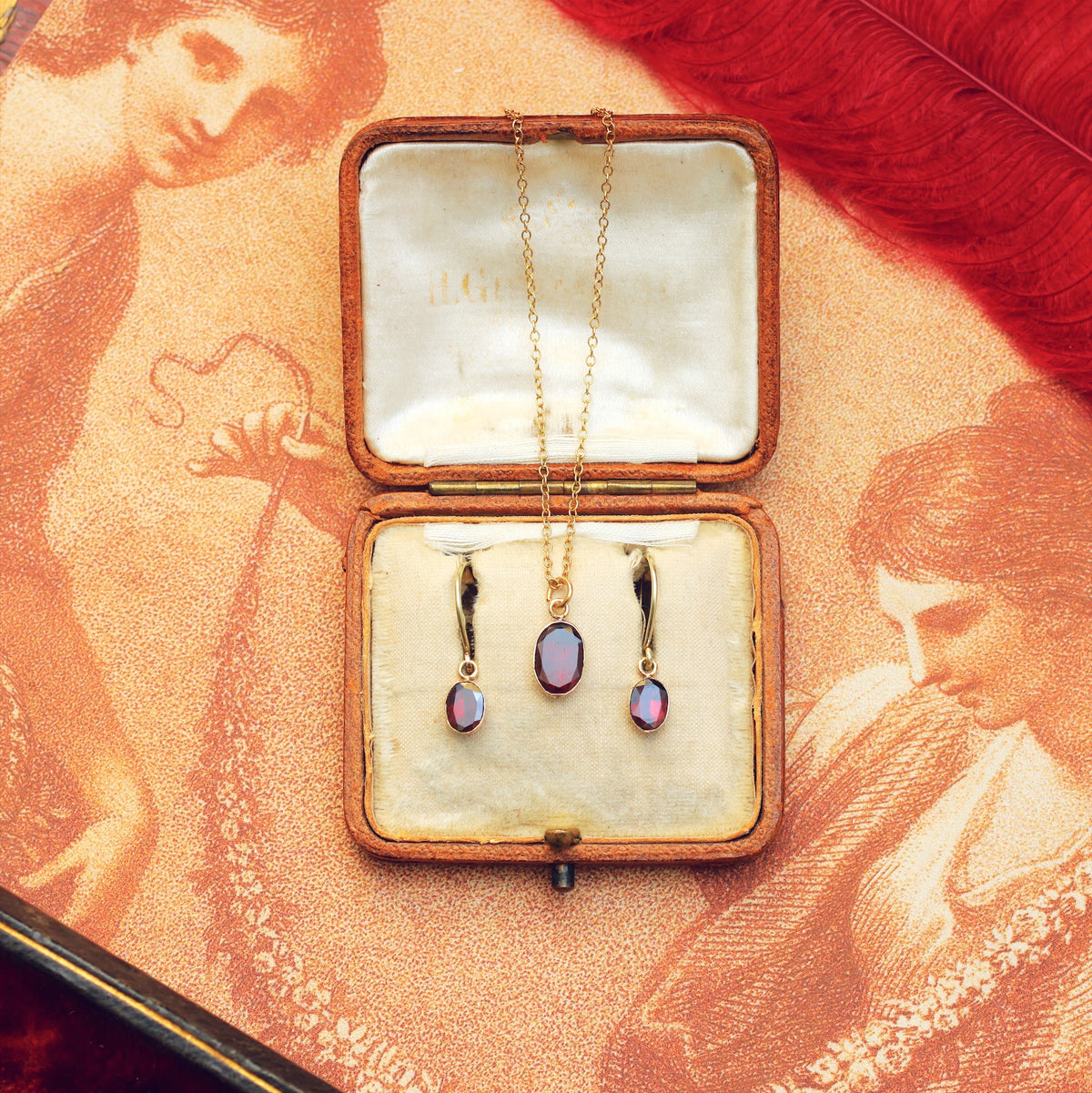 Recycled Foiled Garnet Earrings and Pendant