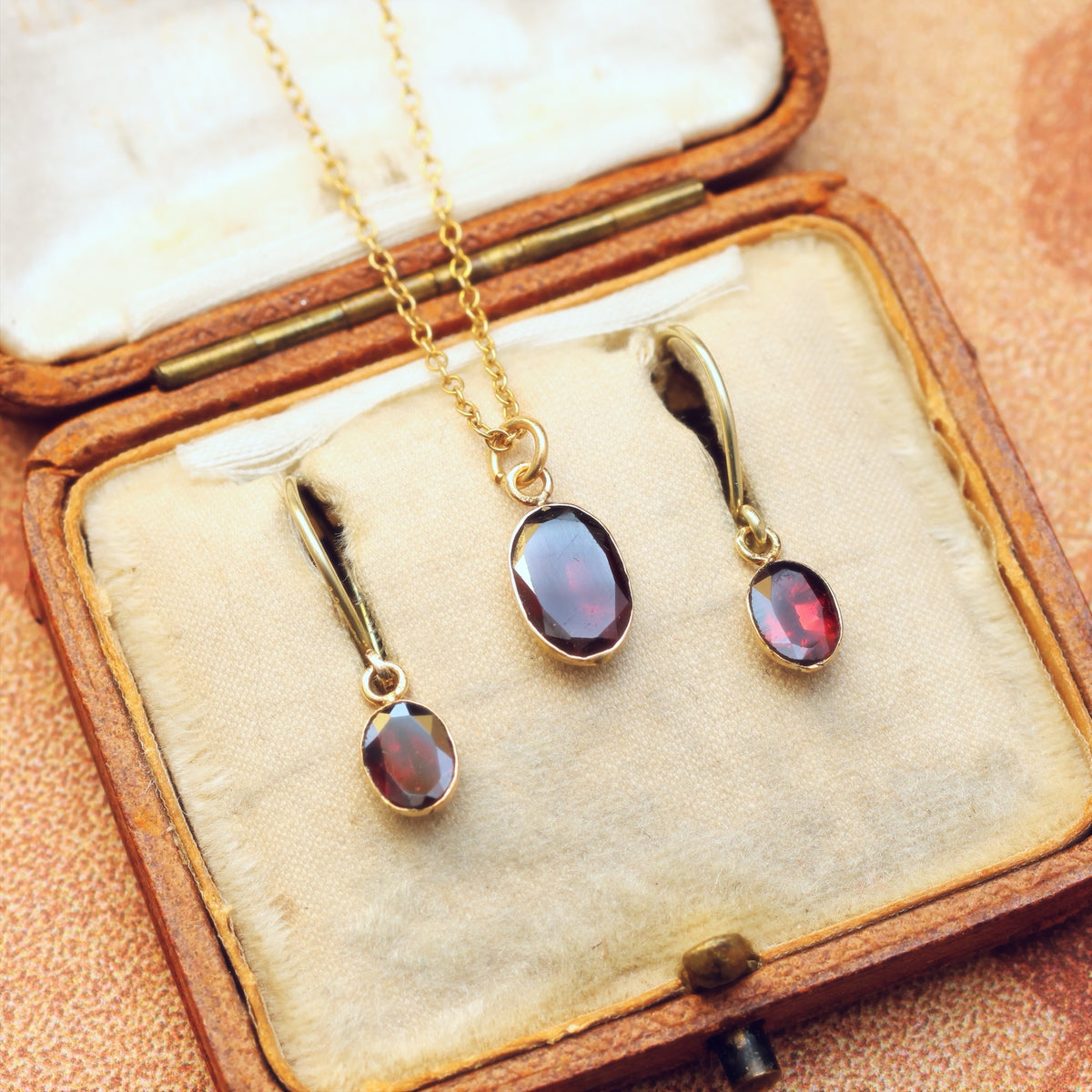 Recycled Foiled Garnet Earrings and Pendant