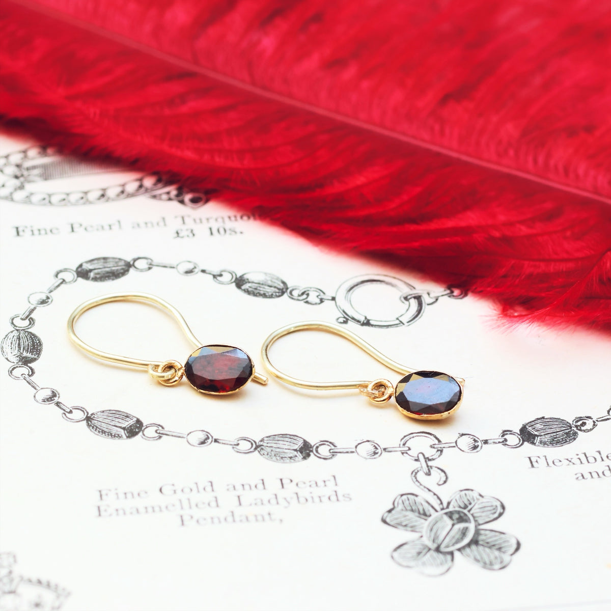 Recycled Foiled Garnet Earrings and Pendant