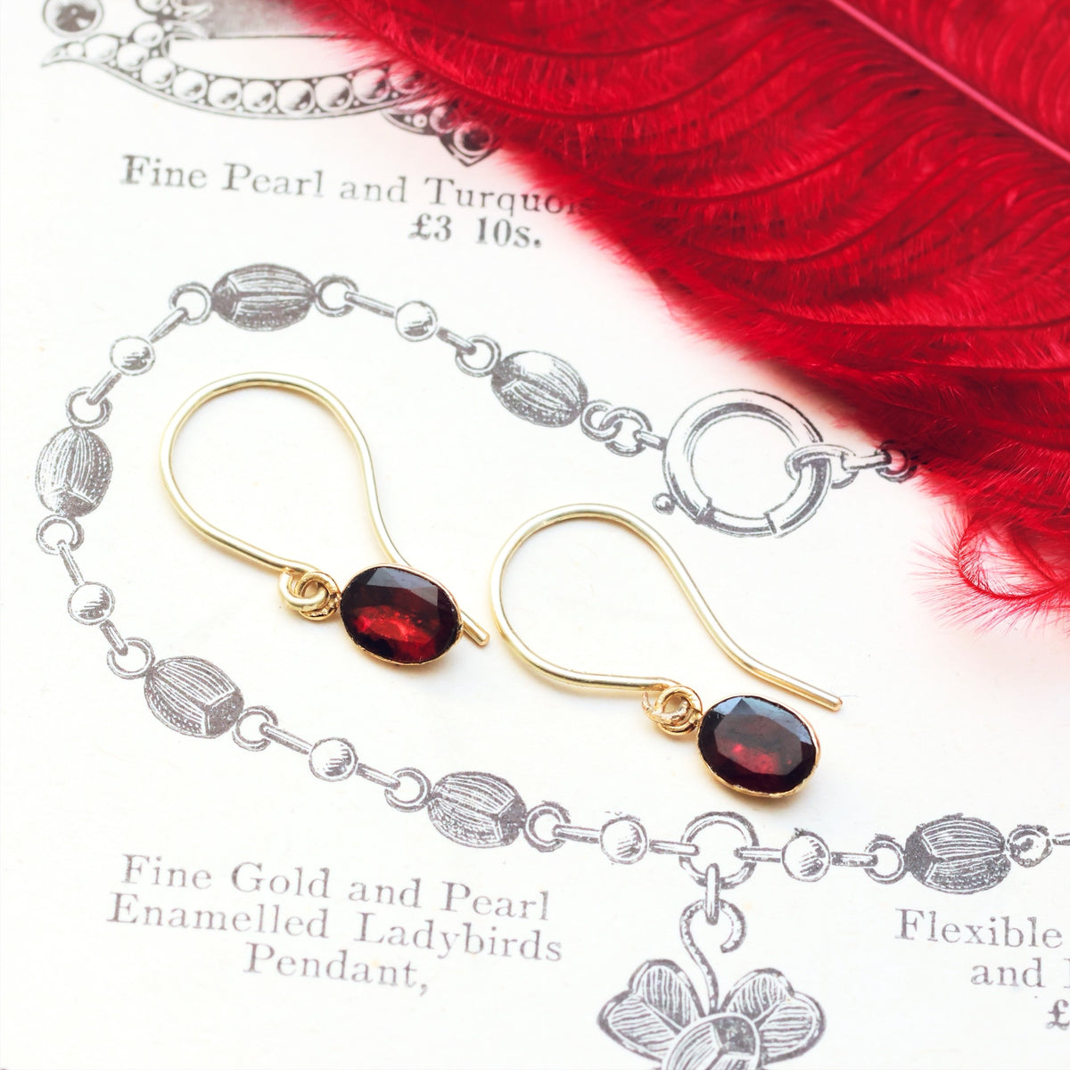 Recycled Foiled Garnet Earrings and Pendant