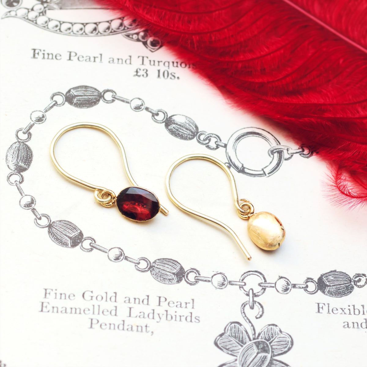 Recycled Foiled Garnet Earrings and Pendant