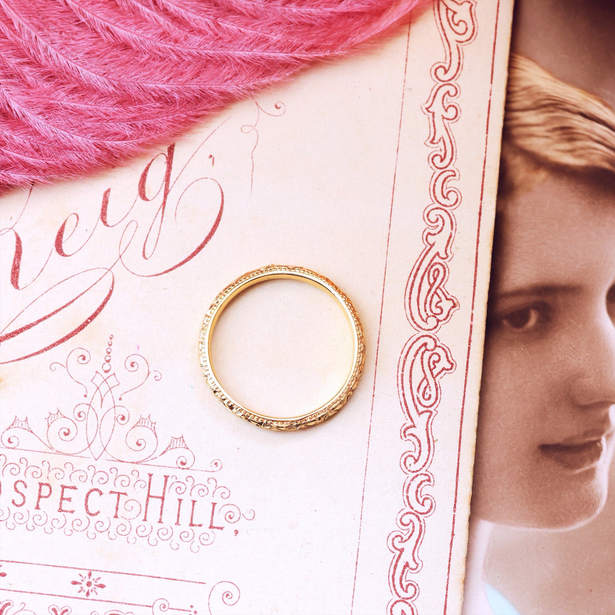 Size 'J/5' Vintage Style Beaded Edge Wedding Ring