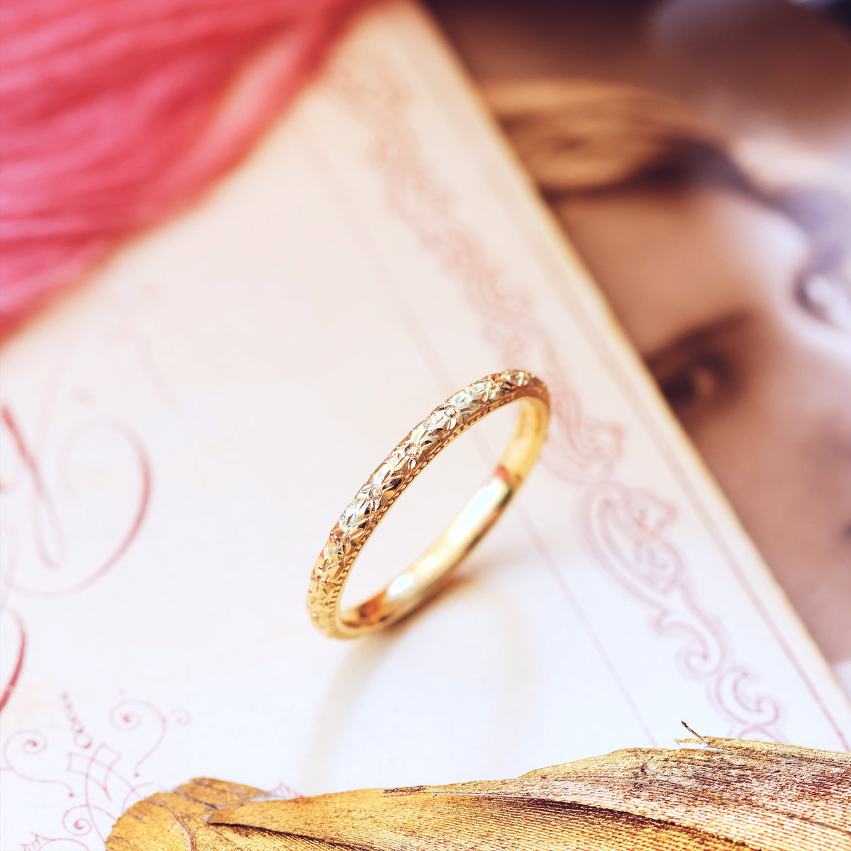 Size 'J/5' Vintage Style Beaded Edge Wedding Ring
