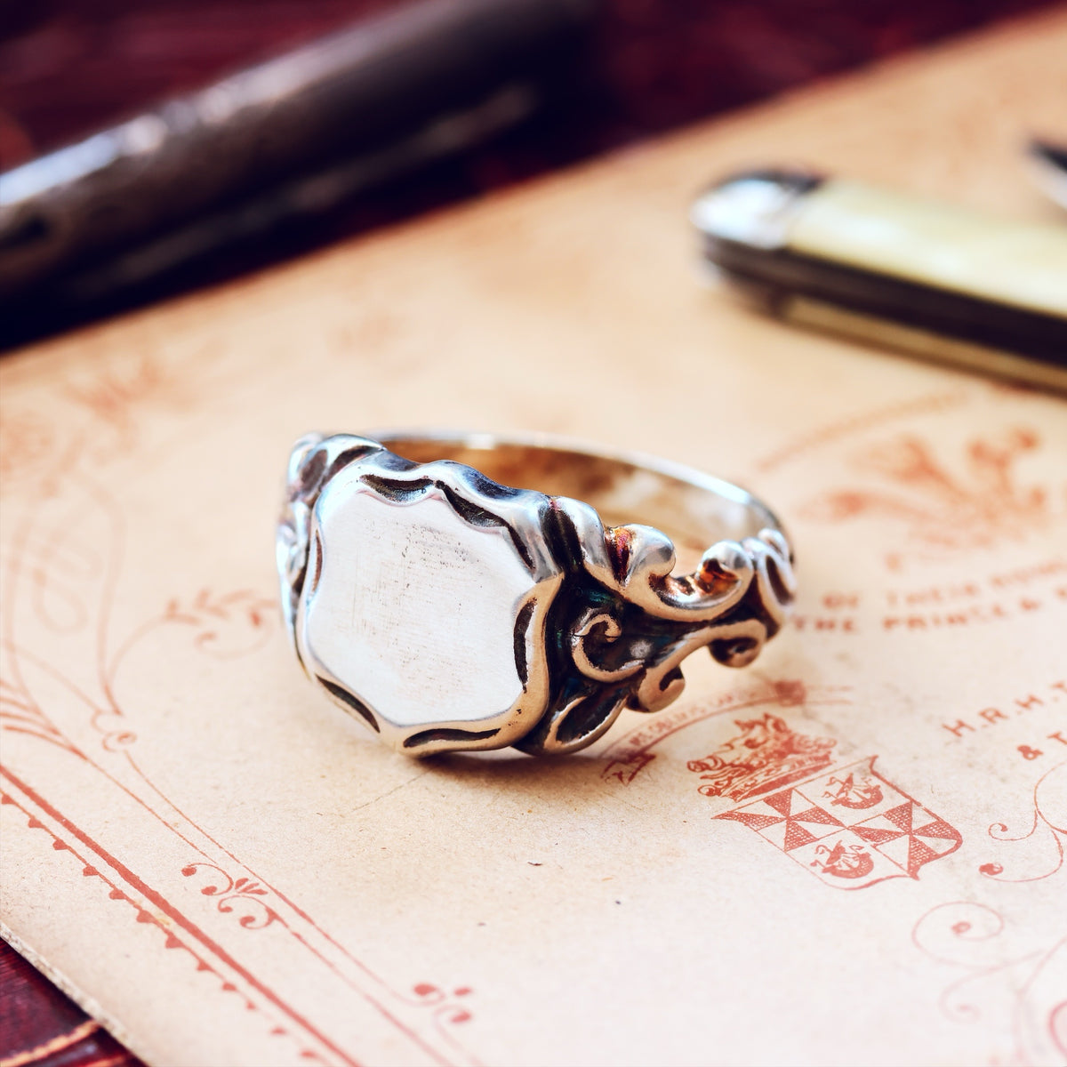 Heavy Gents' Georgianesque Recycled Silver Shield Signet Ring