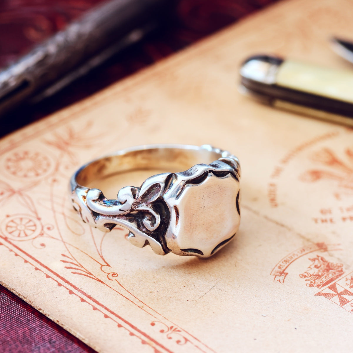 Heavy Gents' Georgianesque Recycled Silver Shield Signet Ring
