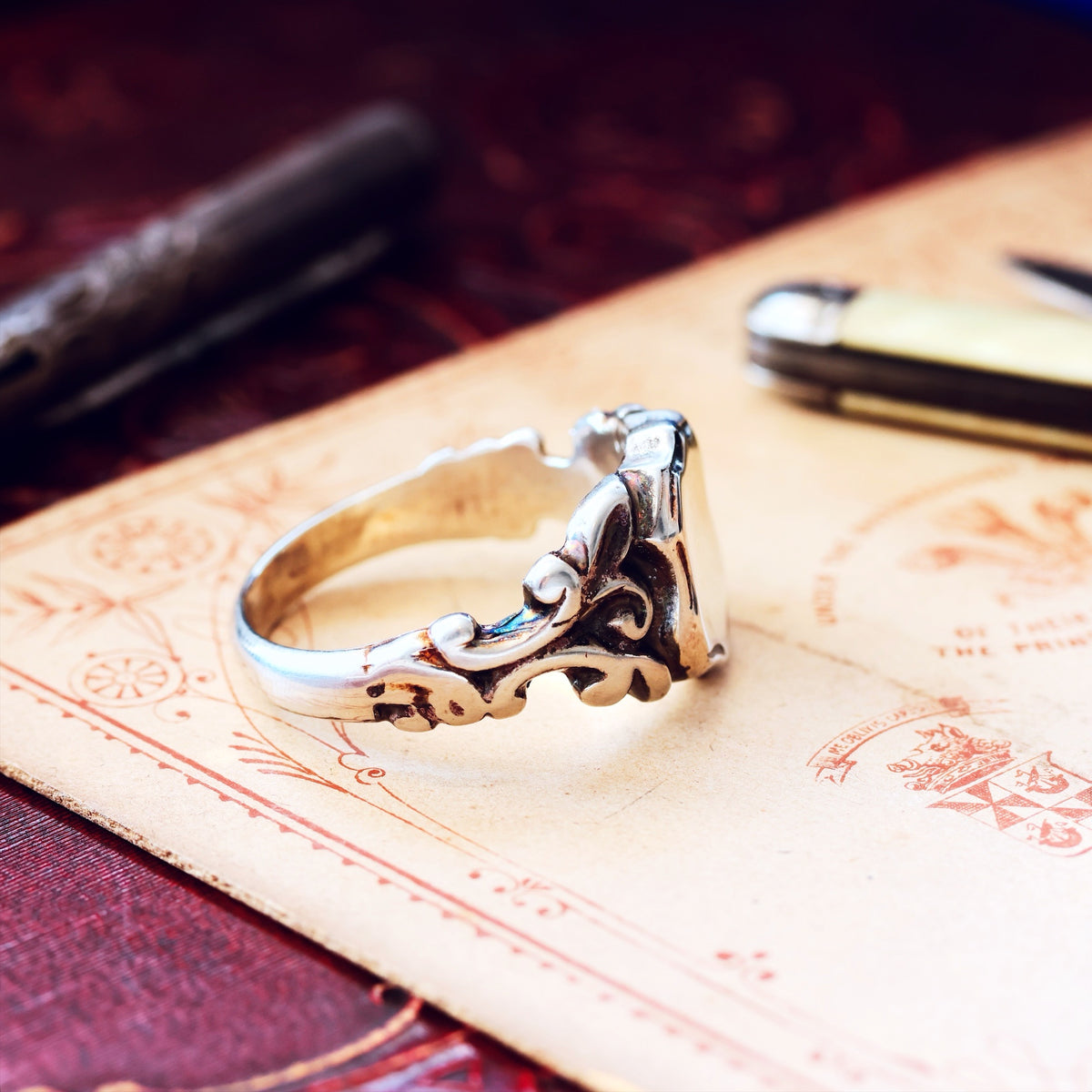 Heavy Gents' Georgianesque Recycled Silver Shield Signet Ring
