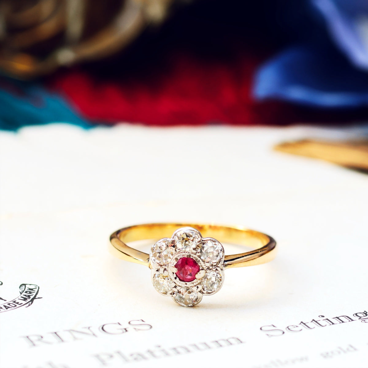 Vintage Ruby & Diamond Daisy Engagement Ring