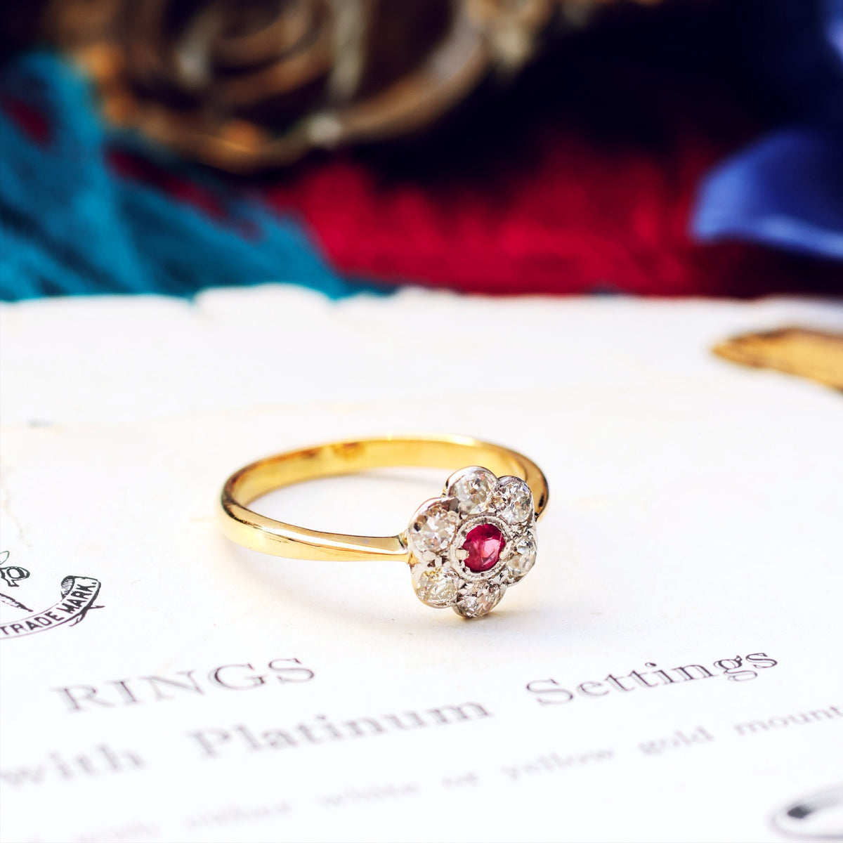 Vintage Ruby & Diamond Daisy Engagement Ring