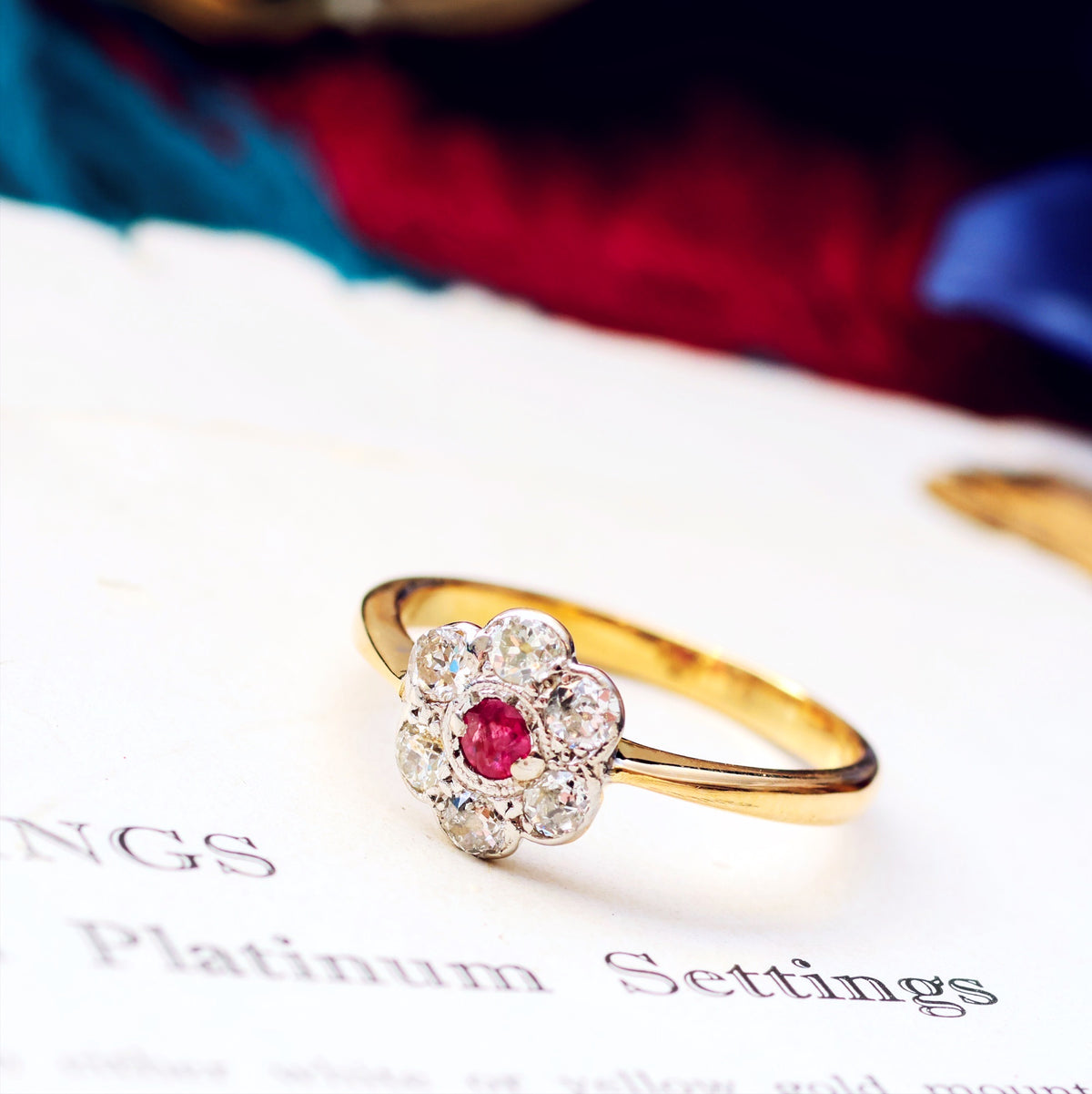 Vintage Ruby & Diamond Daisy Engagement Ring