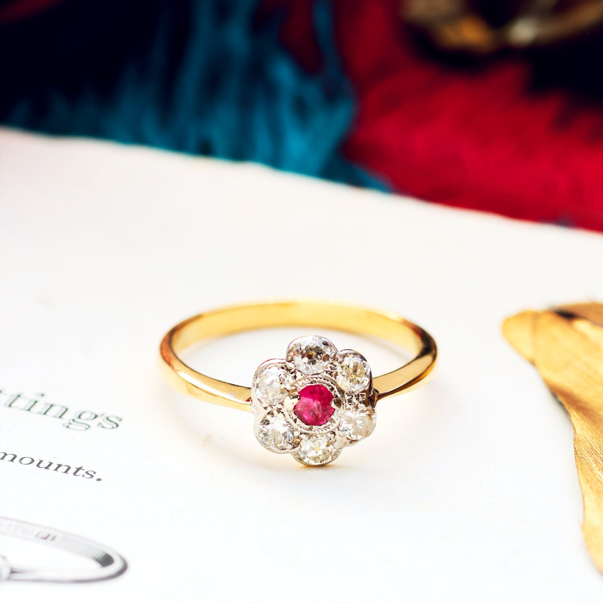 Vintage Ruby & Diamond Daisy Engagement Ring