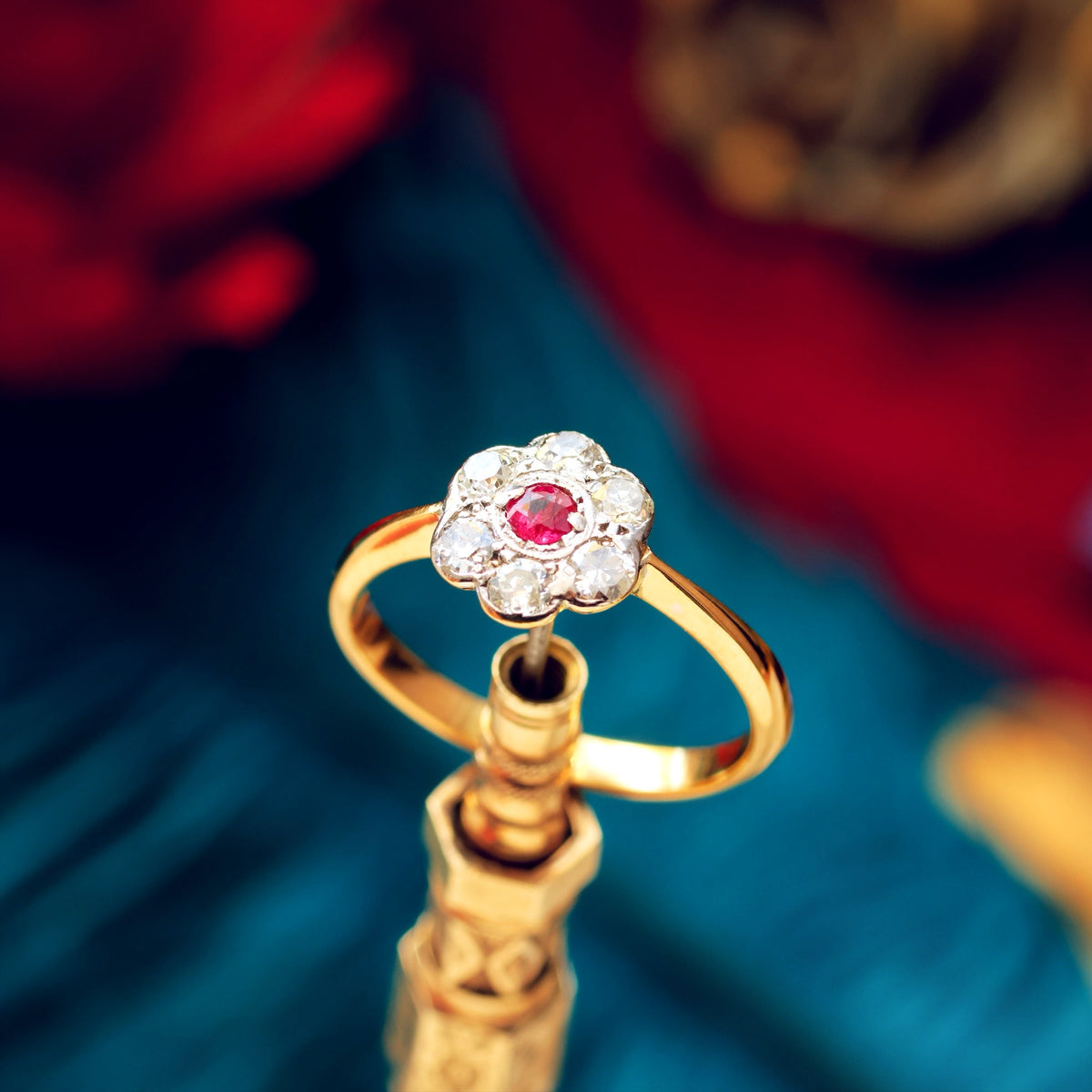 Vintage Ruby & Diamond Daisy Engagement Ring