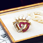 Extravagant Antique Crowned Ruby & Diamond Hearts Ring