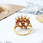 Extravagant Antique Crowned Ruby & Diamond Hearts Ring