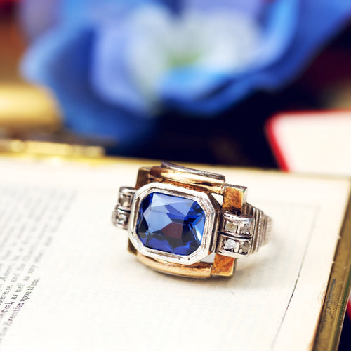 All Original Art Deco Sapphire & Diamond Cocktail Ring