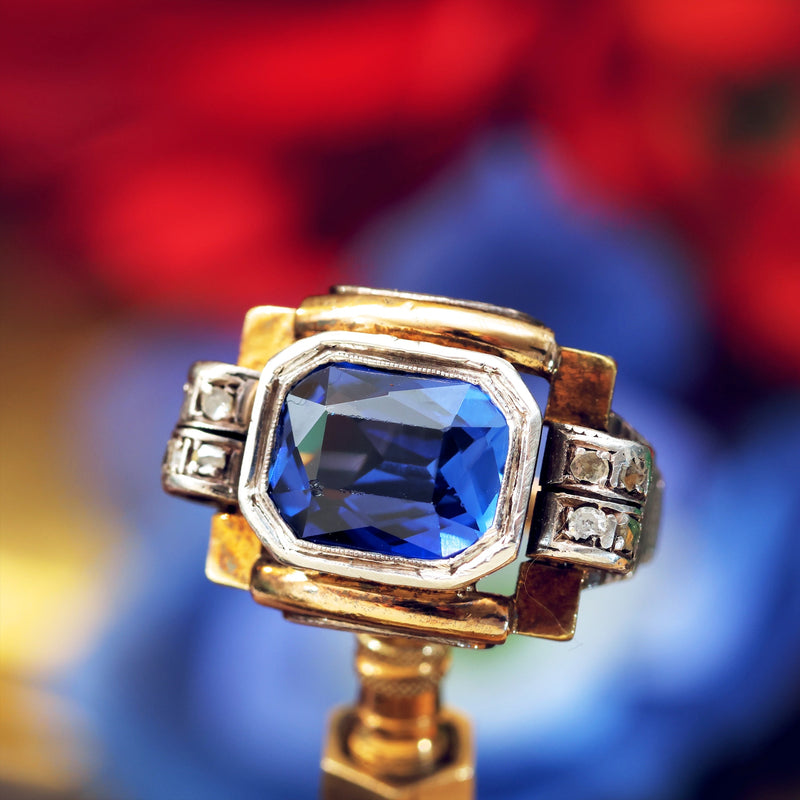 Dramatic Art Deco Sapphire & Diamond Cocktail Ring
