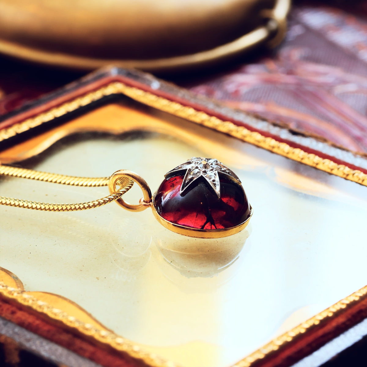 Victorian Carbuncle Garnet Diamond Star Pendant
