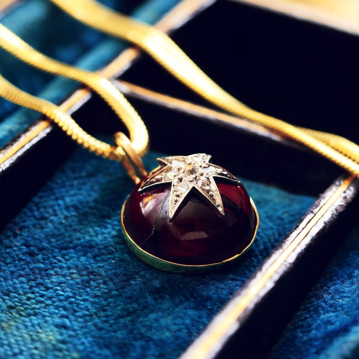 Victorian Carbuncle Garnet Diamond Star Pendant