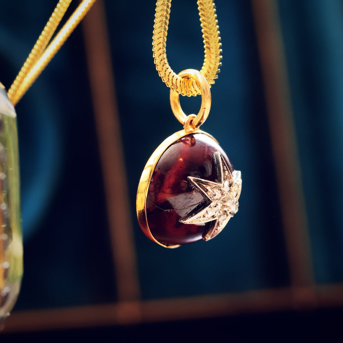 Victorian Carbuncle Garnet Diamond Star Pendant