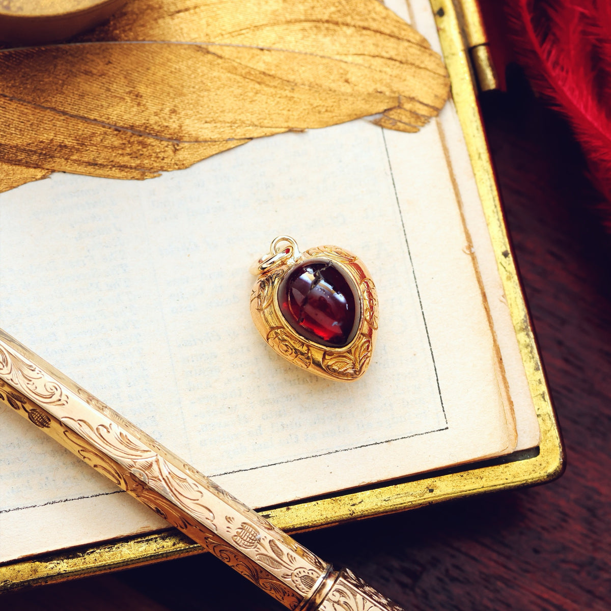 Victorian Gothic Garnet Heart Pendant