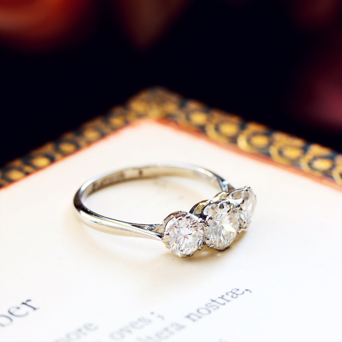 Superb 1.65ct Art Deco Platinum Diamond Trilogy Ring