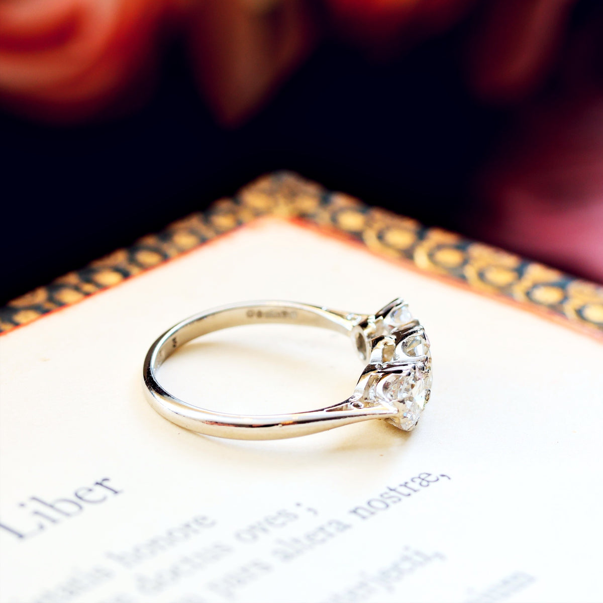 Superb 1.65ct Art Deco Platinum Diamond Trilogy Ring