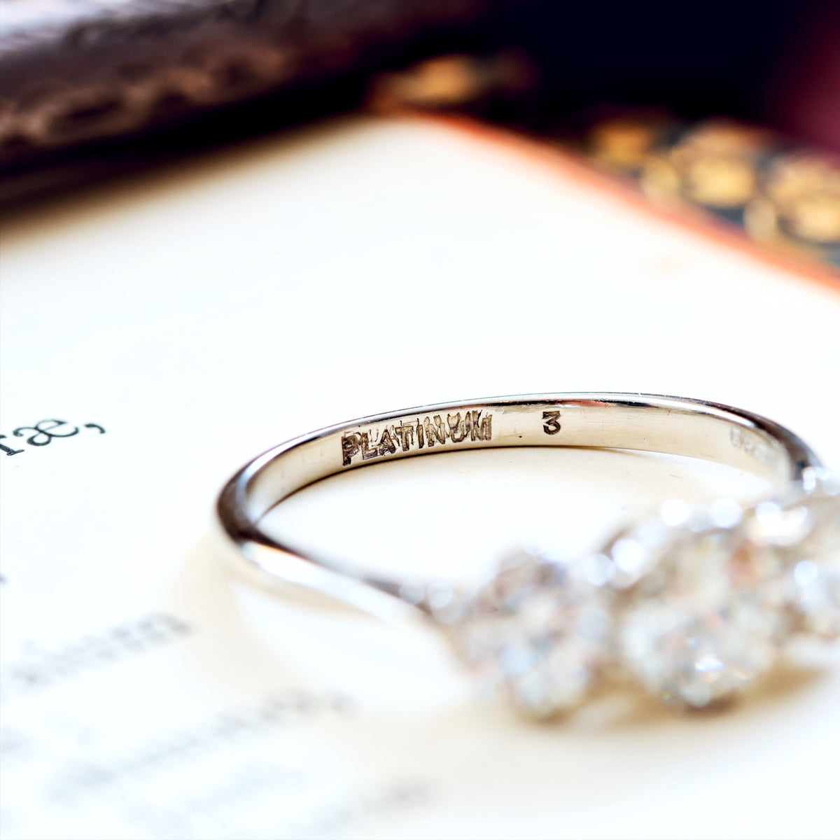 Superb 1.65ct Art Deco Platinum Diamond Trilogy Ring