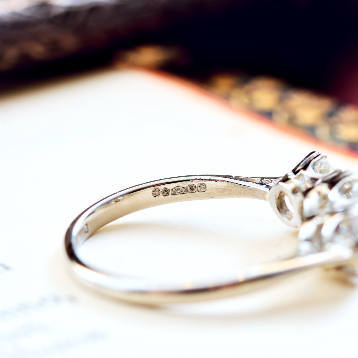 Superb 1.65ct Art Deco Platinum Diamond Trilogy Ring