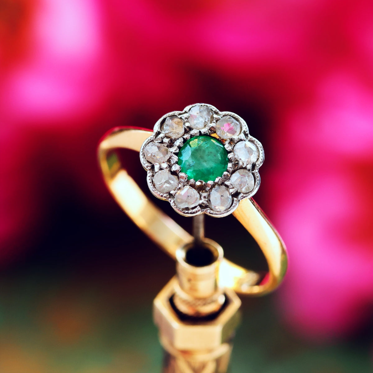 Spring Favourite! Vintage Emerald & Diamond Engagement Ring