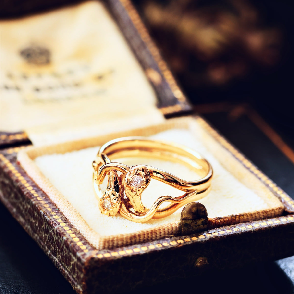 Beauteous 18ct Gold Diamond Double Snake Ring