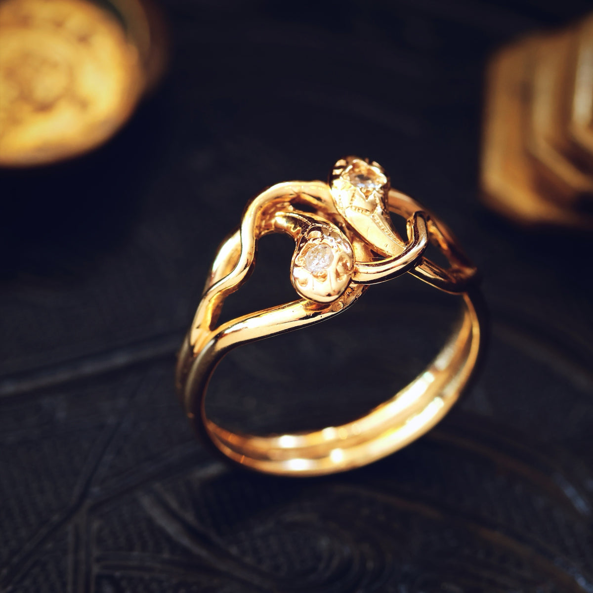Beauteous 18ct Gold Diamond Double Snake Ring
