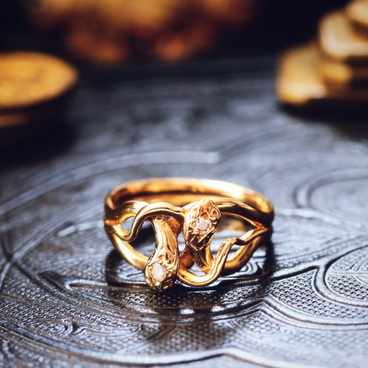 Beauteous 18ct Gold Diamond Double Snake Ring
