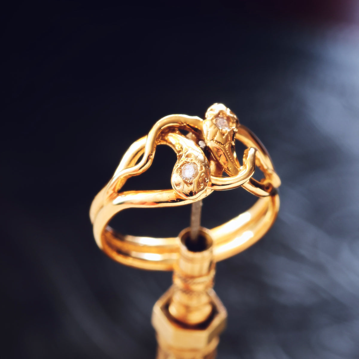 Beauteous 18ct Gold Diamond Double Snake Ring